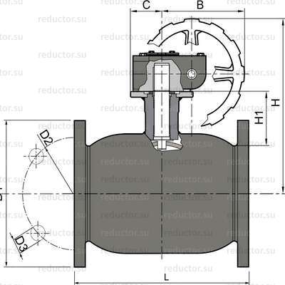 Чертёж крана NAVAL DN 125-250 нержавеющий фланцевый с редуктором