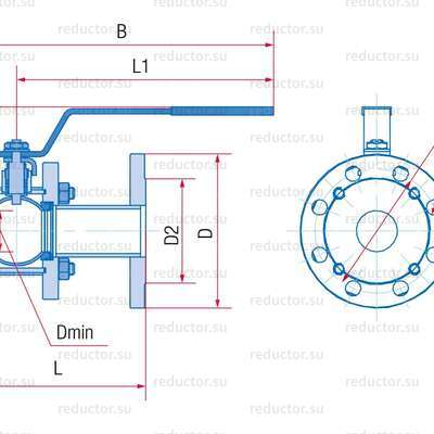 Рис.1 Кран полнопроходной Маршал 11с67п СФ.00.1 — Габаритные и присоединительные размеры