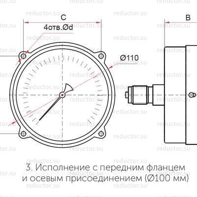 Рисунок 3 — Исполнение с передним фланцем и осевым присоединением