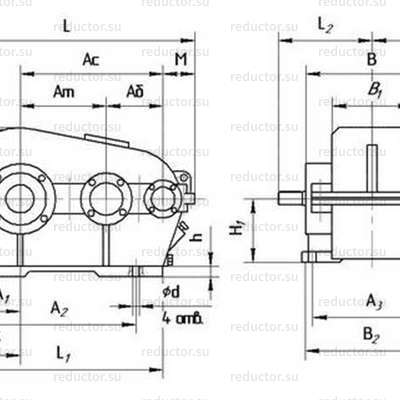 Редуктор ЦДН-35 — Габаритные и присоединительные размеры