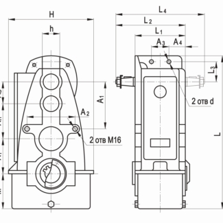Редуктор В-125-31,5-16 — Габаритные и присоединительные размеры